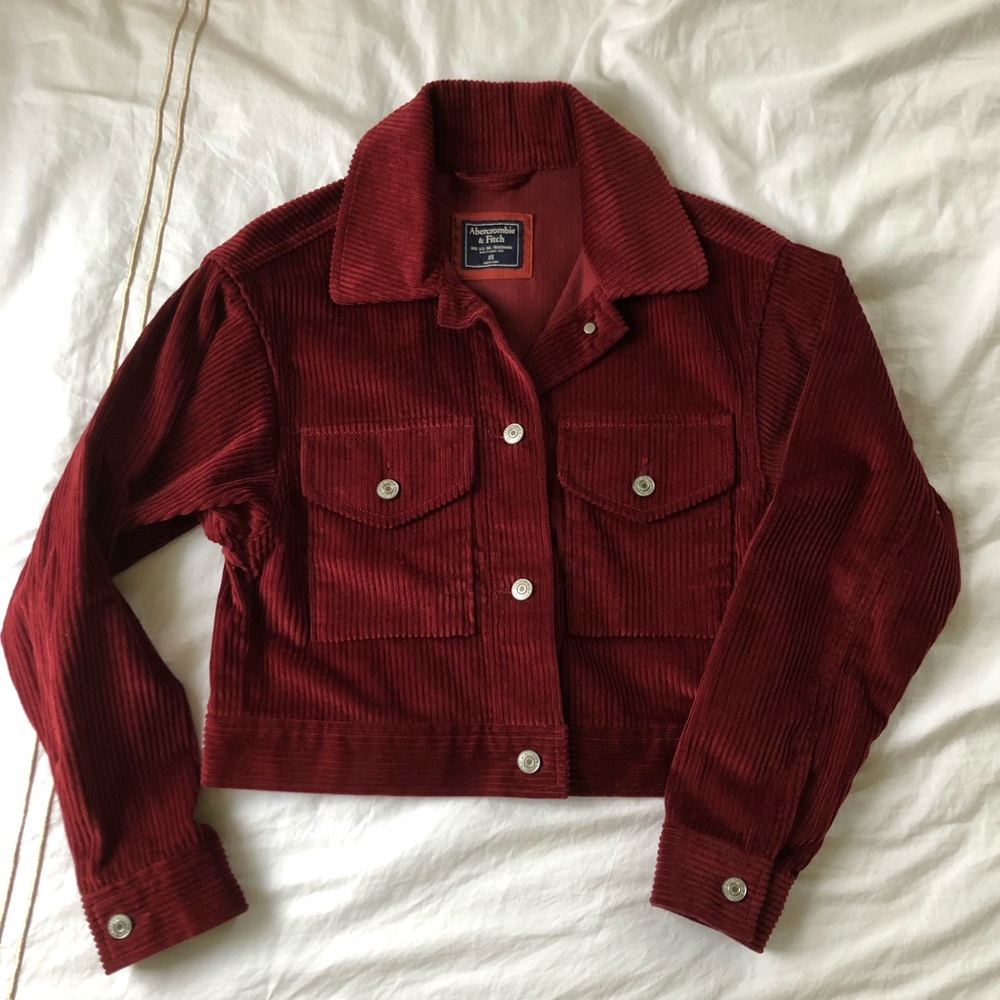 Abercrombie Dark Red Corduroy Cropped Jacket